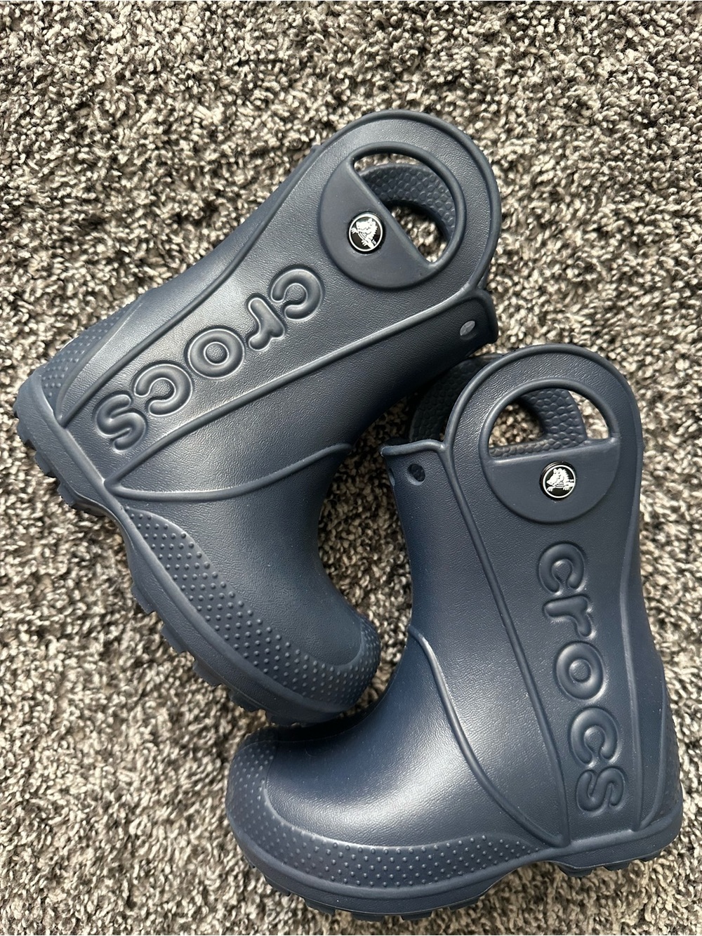 CROCS Kids Navy Blue Handle It Waterproof Rain Boots with Pull Handles Size 7